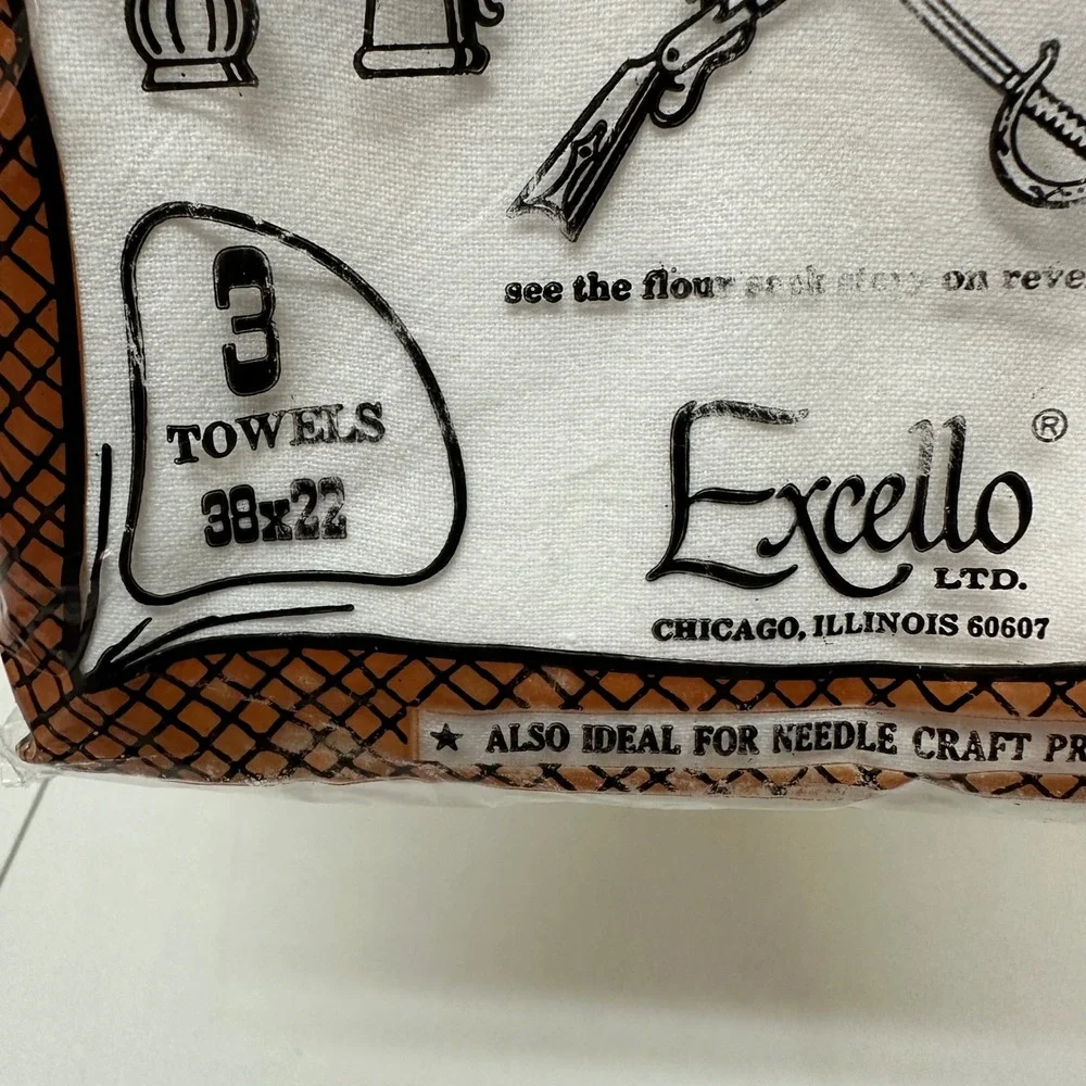 Vtg Excello Ltd Old Fashioned Flour Sack Towels 38x22 White Cotton 3-Pack
